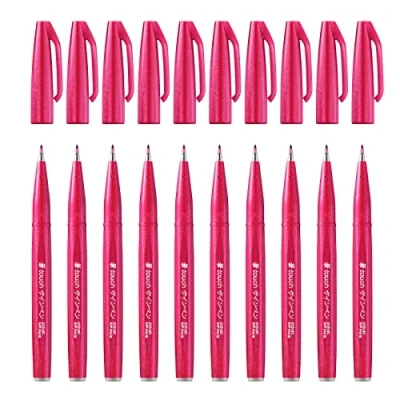 Abbildung von Pentel SES15C B2X Brush Sign Pen burgunderrot, Faserschreiber, pinselähnliche Spitze, 10 Stück