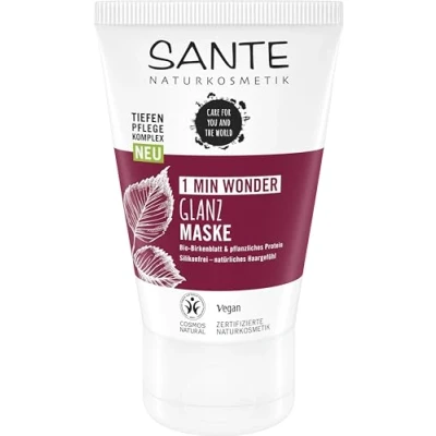 Abbildung von SANTE Naturkosmetik FAMILY 1 Min Wonder Shine Mask, Silikonfreie Haarmaske mit Bio Birkenblatt Extrakt und pflanzlichem Eiweiß, Vegane Haarpflege für spürbar mehr Glanz Geschmeidigkeit, 100ml