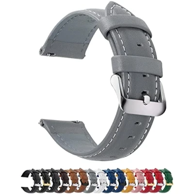 Abbildung von Fullmosa 12 Farben Uhrenarmband, Axus Serie Lederarmband Ersatz Watch Armband mit Edelstahl Metall Schließe für Herren Damen 22mm Grau
