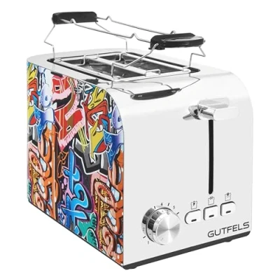 Abbildung von Gutfels TOAST 3010 G Toaster 2 Scheiben mit Brötchenaufsatz 7 Leistungsstufen 850 W Auftau , Aufwärm Stoppfunktion Design Graffiti Style