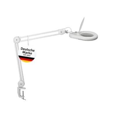 Abbildung von Maul Lupenleuchte MAULviso LED mit Klemmfuß für präzise Arbeiten in Werkstatt, Büro und medizinischen Praxen Tageslichtlampe 6.500 K 1,75 fache Vergrößerung Weiß