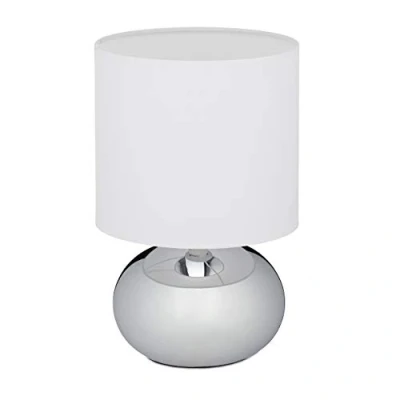 Abbildung von Relaxdays Nachttischlampe Touch dimmbar, moderne Lampe mit 3 Stufen, E14, Tischlampe Kabel, 28 x 18 cm, silber