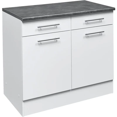 Abbildung von EDDY Moderner Küchenunterschrank in Weiß matt, Metallic Grau Geräumiger Unterschrank Küche mit viel Stauraum 100 x 90 60 cm (B/H/T)