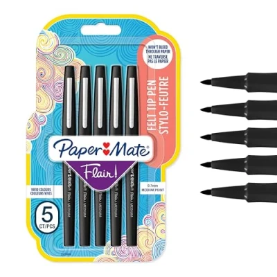 Abbildung von PAPER MATE Flair Filzstifte mittlere Spitze (0,7 mm) Schwarz 5 Stück
