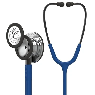 Abbildung von 3M Littmann Classic III Stethoskop zur Überwachung, 5863, hochglanzpoliertes Bruststück, marineblauer Schlauch, Schlauchanschluss und Ohrbügel in Rauchfarben, 69 cm