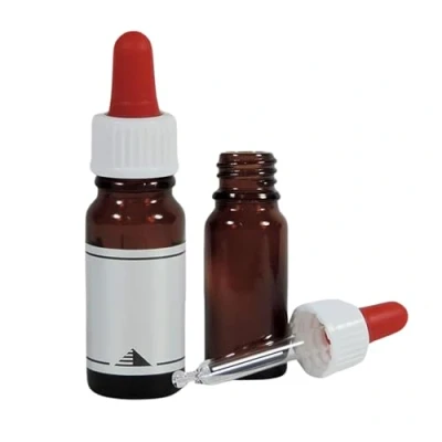 Abbildung von 2 Pipettenflaschen 50ml / Apothekerflaschen in Braunglas, inkl. Beschriftungsetiketten