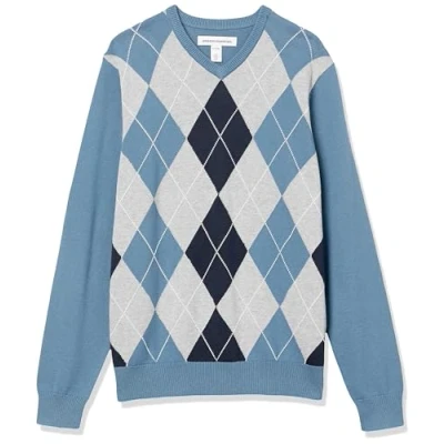 Abbildung von Amazon Essentials Herren Pullover Mit V Ausschnitt (Erhältlich In Groß und Schwer), Blau Rauten, S