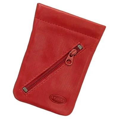 Abbildung von Leder Schlüsselglocke Schlüsseletui Schlüsseltasche Schlüsselmappe Schlüsselbeutel mit Reißverschlussfach Farbe Rot