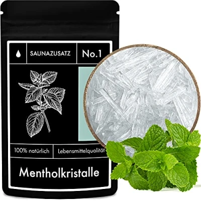 Abbildung von tek.vital Mentholkristalle Sauna Zusatz No. 1 Menthol Kristalle in Lebensmittelqualität Salz zu 100% aus natürlicher japanischer Minze 50g Saunakristalle für bis 30 Saunagänge