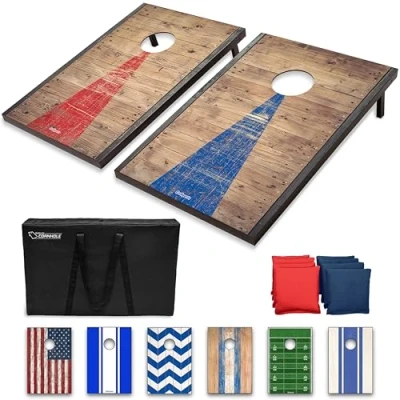Abbildung von GoSports Unisex Kinder Klassisches Cornhole Set mit rustikalem Holz Finish inkl. 8 Taschen, Tragetasche und Regeln, Stahl, 3&#039;x2&#039;
