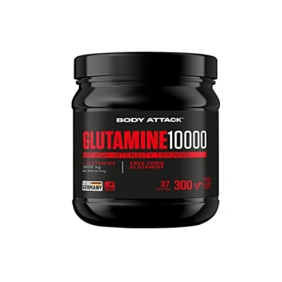 Abbildung von Body Attack Glutamine 10000 300 Kapseln Made in Germany hochdosierte Glutaminsäure Caps, 1250mg mikrofeines L Glutamin Pulver, 10000mg pro Tagesportion, für alle Sportler &amp; Athleten