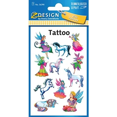 Abbildung von AVERY Zweckform 56390 Tattoo Kinder 11 Stück (Temporäre Tattoos Elfen, wasserfest, Klebetattoos, Kindergeburtstag, Mitgebsel, Partyspiele Preise, zum Spielen, Mädchen)