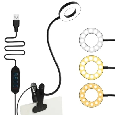 Abbildung von Leselampe mit Klemme, 3 Lichtmodi &amp; 10 Helligkeitsstufen, Flexible 360 Schwanenhals Lampe, Energiesparend, USB Buchlampe für Nachttisch, Bett, Büro, Schreib und Klemmleuchte 50 cm