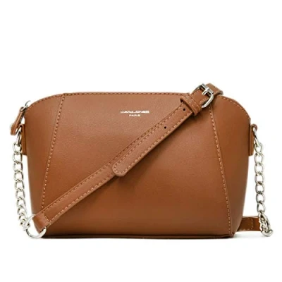 Abbildung von David Jones Damen Kleine Umhängetasche Frauen Handtasche Klein PU Leder Schultertasche Crossbody Bag Kette Tasche Abendtasche Clutch Pochette Party Handy Alltag Mode Elegante Kamel Braun