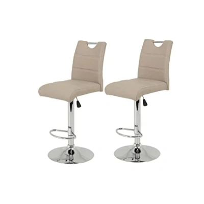 Abbildung von Hela Tische, 2er Set Barhocker Bistrohocker Miranda, Kunstleder Cappuccino, Trompetenfuß mit Lift und 360 drehbar, Sitzhöhe 60 auf 82 cm