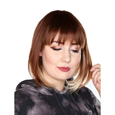 Abbildung von Prettyland Damen Ombre Braun Mittellange 35cm Kurze Natürlich Matte Glatte Perücke Statikfreie Wig C1150