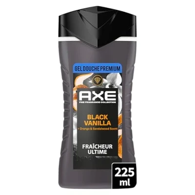Abbildung von AXE Duschgel Kollektion Prestige Black Vanilla 12 Stunden Frische frischer und köstlicher Duft von Vanille, Orange Sandelholz feuchtigkeitsspendende Wirkstoffe 100% pflanzlichen