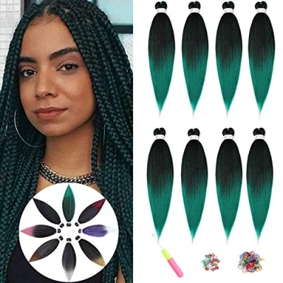 Abbildung von ShowJarlly Easy Braid Pre Stretched Braiding Haar 20 Zoll 8Packs/Lot Yaki Textur Synthetik Haare Extensions Vorgedehntes Flechthaar Professionelle Weiche Synthetische Faser Braids T1B/Green#