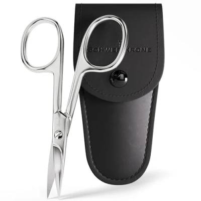 Abbildung von SCHWERTKRONE® Nagelschere [MADE IN GERMANY] Hochwertige Fingernagelschere mit Nagelscheren Etui Nail Scissors Maniküre Schere Gebogen Nagelhautschere extra Fein &amp; Scharf