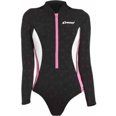 Abbildung von CRESSI Termico Long Sleeve Lady Swimsuit 2 mm Damen Schwimmanzug Langärmelig , aus Stark Dehnbarem 2mm Ultraspan Double Lined Neoprene, Schwarz/Rosa/Weiß, XXL/6