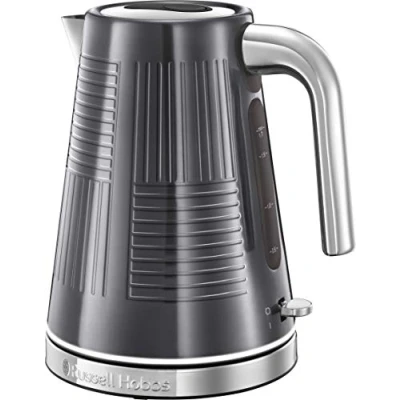 Abbildung von Russell Hobbs Wasserkocher [1,7l, 2400W] Geo Edelstahl Grau (Schnellkochfunktion, herausnehmbarer Kalkfilter, Wasserstandsanzeige, autom. Deckelöffnung, optimierte Ausgusstülle) Teekocher 25240 70