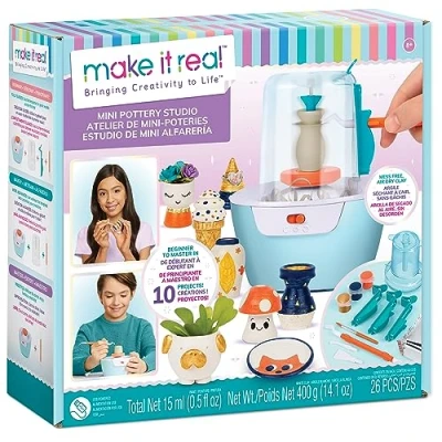 Abbildung von Make It Real: Mini Pottery Studio Töpferei Set, 26 teilig, sauberer, lufttrocknender Ton, 10 Projekte, Tweens, Mädchen und Kinder ab 8 Jahren