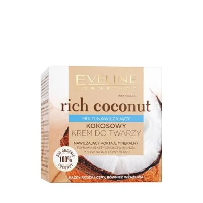 Abbildung von Eveline Cosmetics Reichhaltige Kokosnuss Feuchtigkeitscreme mit Meersalz &amp; Himbeerextrakt, Hyaluronsäure Camu Vegan, Natürliche Inhaltsstoffe