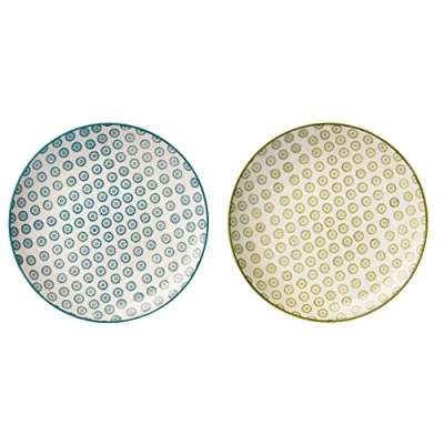 Abbildung von Bloomingville Teller Isabella Retro Dessertteller Frühstücksteller Vintage Kuchenteller rund ø 20 cm, blau grün, Keramik, 2er Set
