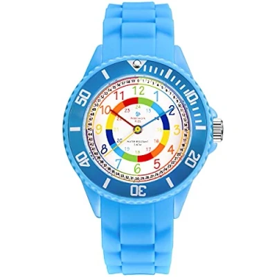 Abbildung von Alienwork Kids Lernuhr Kinderuhr Jungen Mädchen Hellblau Silikon Armband Mehrfarbig Kinder Uhr Wasserdicht 5 ATM Zeit Lernen