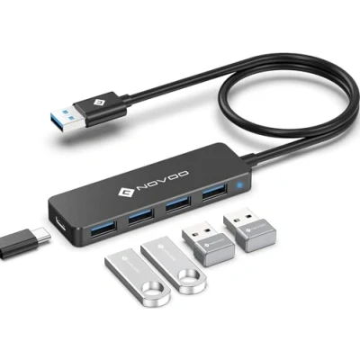 Abbildung von NOVOO USB Hub, 5 in 1 Hub 3.0, ultradünn und Gbit/s schnelle Übertragung auf Adapter für MacBook Pro/Air, Mac Pro/Mini, Notebook PC, Discs
