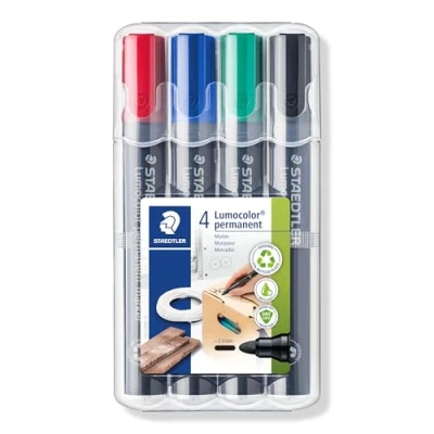 Abbildung von STAEDTLER 352 WP4 Lumocolor permanent marker 4 Stück in aufstellbarer Box, sortiert, 1