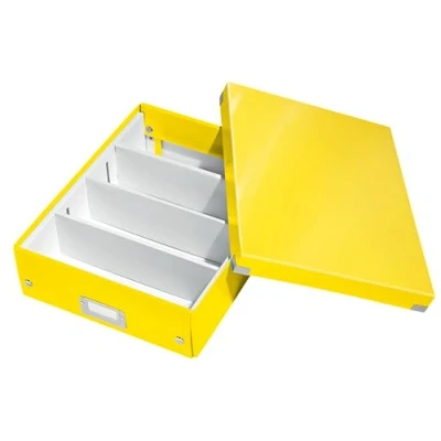 Abbildung von Leitz Click &amp; Store Aufbewahrungsbox mit Deckel Mittel Groß, Box Trennwänden für Zubehör im Büro oder Utensilien Haushalt, Transportbox aus 85 % recycelter Premium Hartpappe, Gelb, 60580016