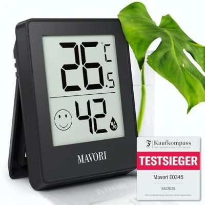 Abbildung von MAVORI® Hygrometer Thermometer innen präziser Temperatur und Luftfeuchtigkeitsmesser innen, Temperaturmessgerät, Hydrometer Feuchtigkeit digital (Schwarz, Einzeln)
