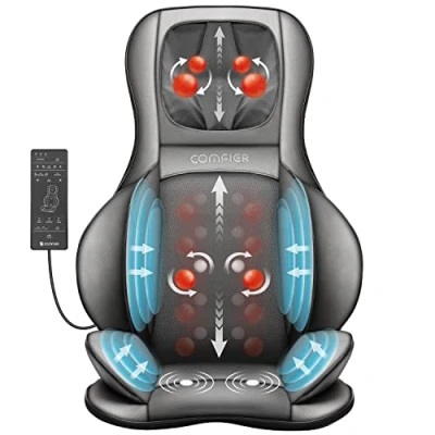 Abbildung von COMFIER Shiatsu Massagesitzauflage mit Knet , Rollen Vibrations und Luftkompressionsmassage, Massageauflage Wärmefunktion, für Nacken Schultern Rücken Oberschenkel, Vatertagsgeschenk
