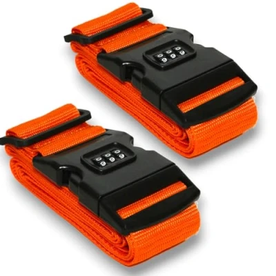 Abbildung von 2 Stück Kofferband Koffergurt Kofferschloss Gepäck Schloss Zahlenschloss (Orange),all around24®