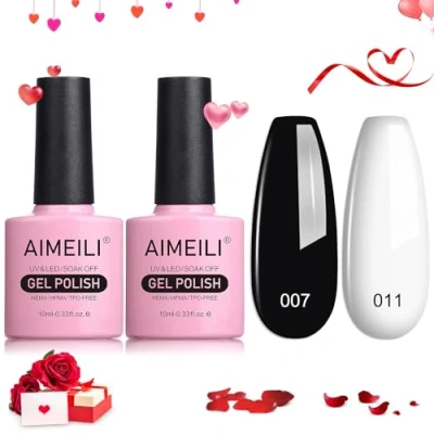 Abbildung von AIMEILI White and Black Gel Polish Klassische Nagellack Soak off UV LED Gellack 2 x 10ml