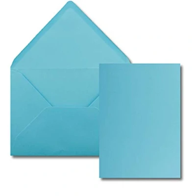 Abbildung von 25 Stück Karte mit Umschlag Set Einzel Karten Din A5 14,8 x 21 cm türkis Brief Umschlägen C5 15,4 22 Nassklebung