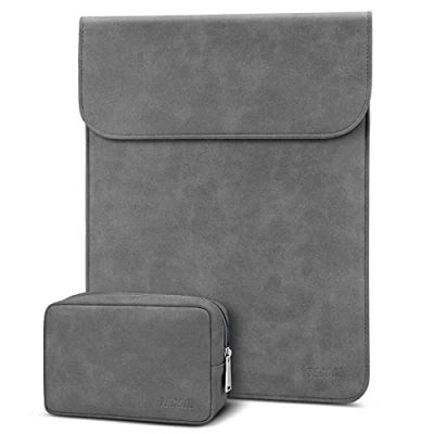 Abbildung von TECOOL 13 Zoll Laptop Hülle Tasche Leder für 2022 2024 MacBook Air M3 M2, 2018 2020 M1 A2337/A1932/A2179, 2016 Pro M2 M1, Surface pro, XPS Sleeve Schutzhülle, Grau