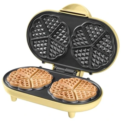 Abbildung von Bestron Doppel Waffeleisen für klassische Herzwaffeln, Herzwaffeleisen mit Backampel &amp; Antihaftbeschichtung, ideal Kindergeburtstage, Ostern Weihnachten, Farbe: Gelb
