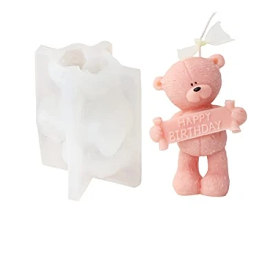 Abbildung von Xidmold 3D Bär Silikonform Kerzenform, Silikon Formen für Fondant, Tortendeko, Schokolade, Seife, Gips, Sojawachs Kerzen, Epoxidharz Handwerk, Geschenke (HAPPY BIRTHDAY)