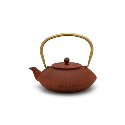 Abbildung von Bredemeijer rote Flache Asia Teekanne 1.1 Liter Gusseisen Gusskanne mit Tee Filter Sieb aus Edelstahl