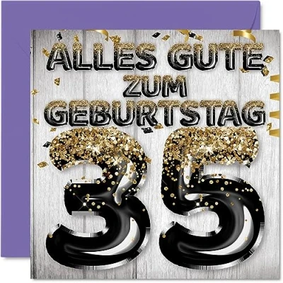 Abbildung von Stuff4 35. Geburtstagskarte für Männer Schwarz Gold Glitzerballons Alles Gute zum Geburtstagskarten 35 Jährige Mann Sohn Bruder Onkel, 145mm Fünfunddreißig Geburtstag Grußkarten