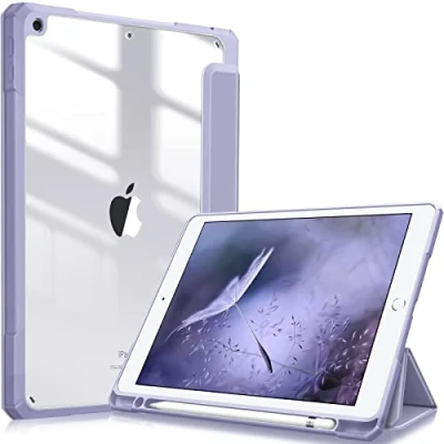 Abbildung von Fintie Hybrid Hülle für 10.2 Zoll iPad 9. Generation 2021/8. Gen 2020/7. 2019 mit Stifthalter Stoßfeste Schutzhülle transparenter Hartschale auf der Rückseite, Pastellviolett