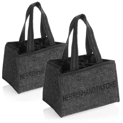 Abbildung von com four® 2x Flaschentasche Filztasche mit Henkeln für Getränke Getränkehalter aus Filz 6 Flaschen faltbarer 6er Träger bis 0,5 l (02 Stück Herrenhandtasche)