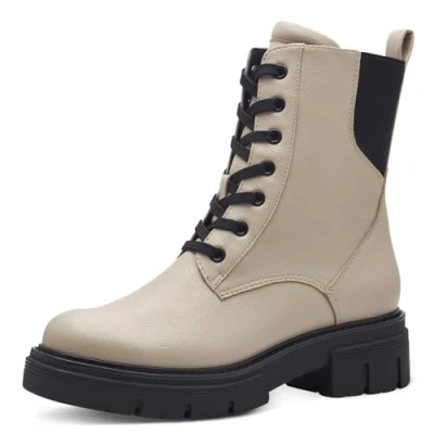 Abbildung von MARCO TOZZI Damen Stiefeletten zum Schnüren mit Blockabsatz Reißverschluss, Cremefarben (Ivory Comb.), 37 EU