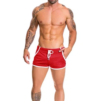 Abbildung von Alivebody Herren Gittergewebe Sportlich Kurze Hose zum Laufen Trainieren Schwimmen Fitness Hosen Color Red Size XXL