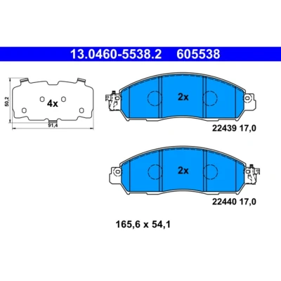 Abbildung von ATE 13.0460 5538.2 Bremsbelagsatz mit akustischer Verschleißwarnung Anti Quietsch Blech NISSAN: NP300 Navara Pickup, RENAULT: Alaskan Pickup