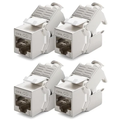 Abbildung von deleyCON 4x CAT 8 Keystone Jack Modul Patchkabel Netzwerkkabel Optimal für CAT8 CAT7 CAT7a Verlegekabel Verbinder STP Schirmung RJ45 Buchse Netzwerk Patchpanel Keystonehalterung Erweiterung