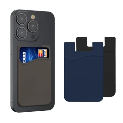 Abbildung von kwmobile 3X Kartenhalter Hülle für Smartphone selbstklebend Aufklebbare Silikon Kreditkarten Tasche Schwarz Marineblau Grau Maße 8,5x5,5cm