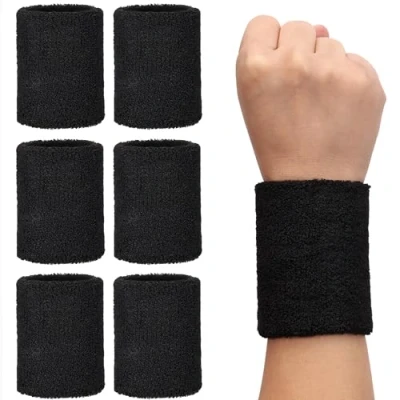 Abbildung von H&amp;S 6er Set Schweißband Handgelenk 6x Arm Schweissband für Damen Herren Kinder 6 Schweißbänder Tennis Fitness Wristband Schwarz